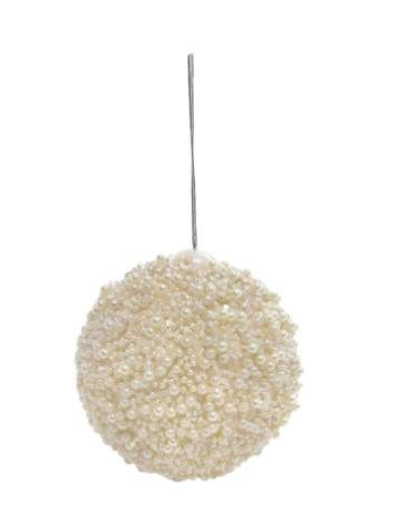 Pendente Bola Natal – Pérolas – Branco e Dourado