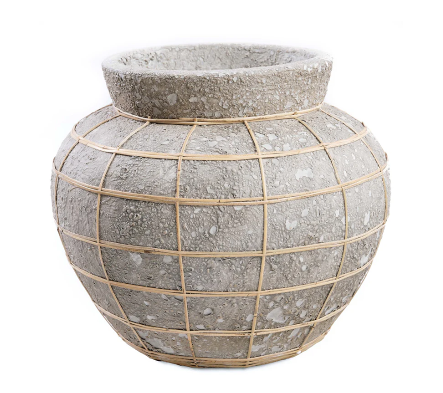 Centro/Jarrão em Terracota e Rattan - L