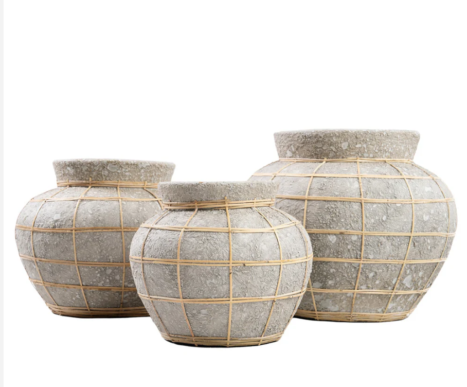 Centro/Jarrão em Terracota e Rattan - L