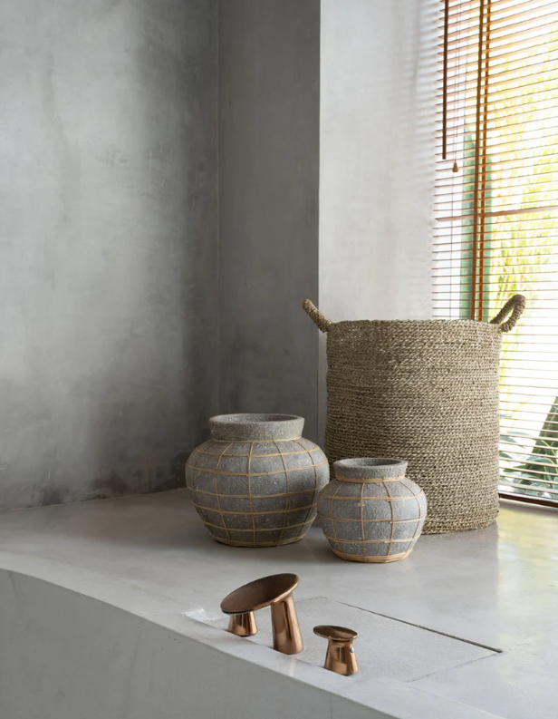 Centro/Jarrão em Terracota e Rattan - L