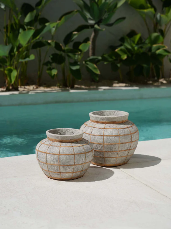 Centro/Jarrão em Terracota e Rattan – M