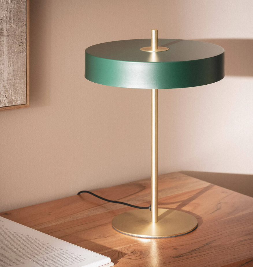 Candeeiro Mesa Metal – Verde e Dourado