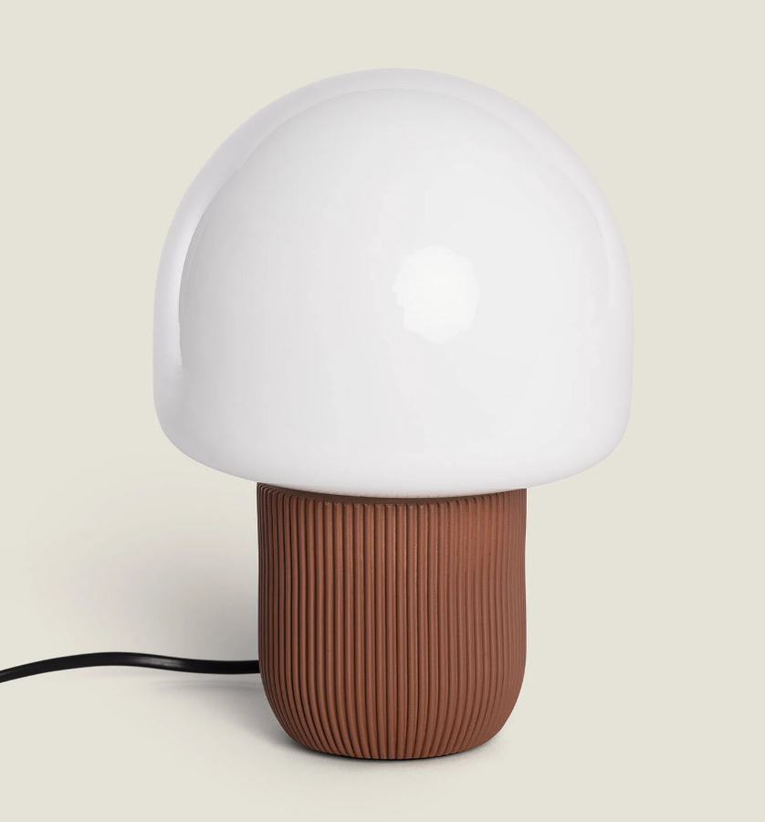 Candeeiro Mesa Resina e Vidro - Castanho/Telha