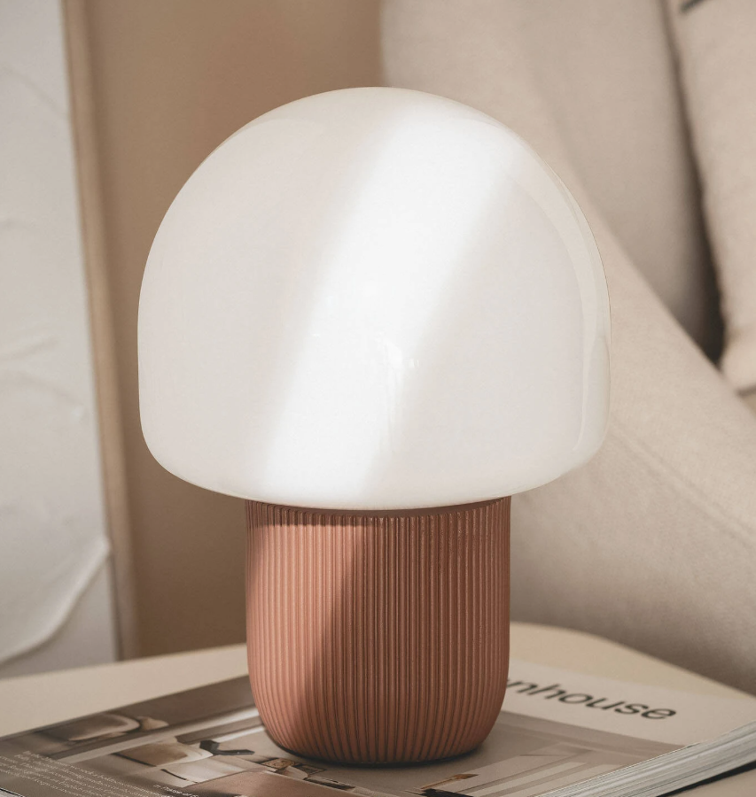 Candeeiro Mesa Resina e Vidro - Castanho/Telha