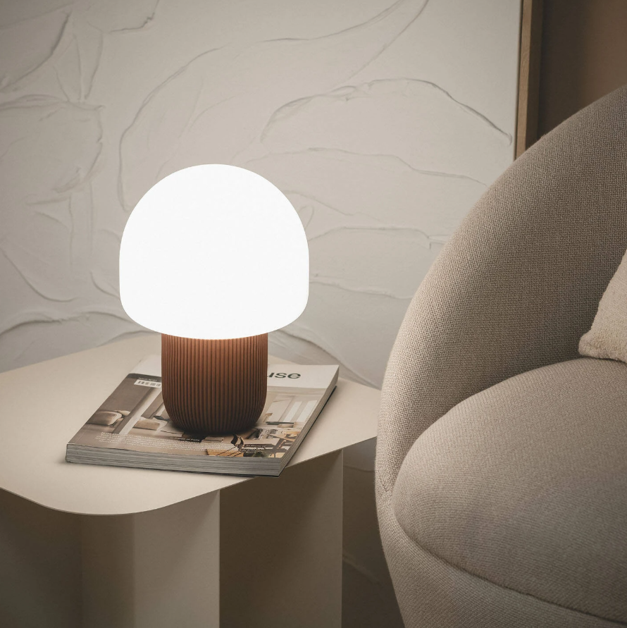 Candeeiro Mesa Resina e Vidro - Castanho/Telha