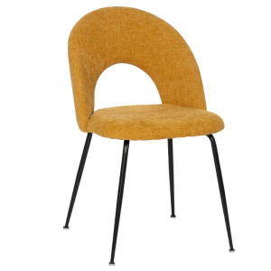 Cadeira Estofada - Amarelo Bonita cadeira estofada em tecido chenile amarelo, pés em metal preto