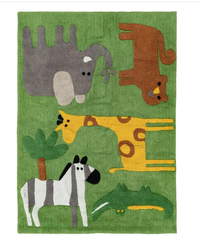 Carpete Animais Verde - Algodão