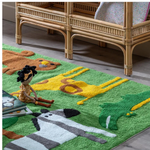 Carpete Animais Verde - Algodão Bonita carpete infantil com padrão animais em algodão