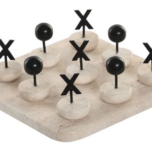 Jogo Galo Travertino Bonito e distinto jogo do galo em mármore travertino e metal preto