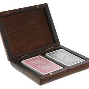 Jogo de Cartas Duplas Caixa de Madeira decorativa com 2 jogos de cartas