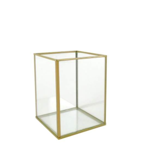 Cubo/Cúpula em Vidro e Metal Dourado – Grd Bonita e distinta cúpula em vidro e metal