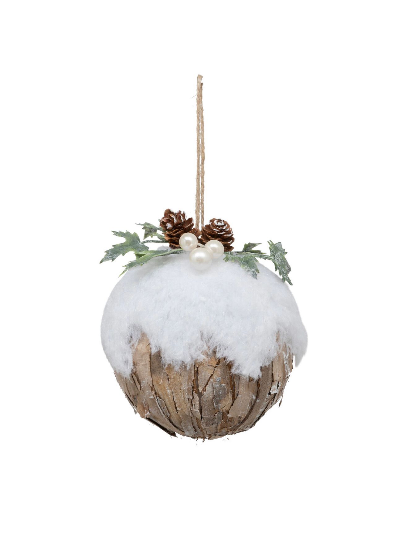 Pendente Bola - Efeito Neve/Madeira