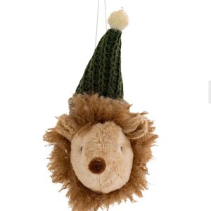 Pendente Cabeça Ouriço com Gorro Bonito e original pendente para árvore de natal Ouriço com Gorro verde em poliester