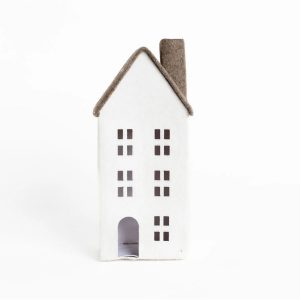 Casinha Branca e Taupe - 31 cms Bonita e original casa em feltro