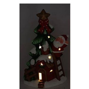 Árvore e Casinha Pai Natal - 32 cms Bonita árvore/casinha em cerâmica com Led Funciona a pilhas