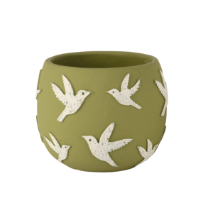Vaso Verde com Andorinhas Bonito vaso em cerâmica