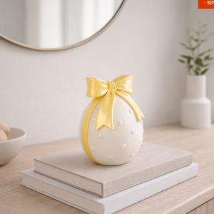 Ovo Branco com Laço Bonita peça decorativa ovo em resina