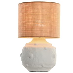 Candeeiro de Mesa Cerâmica e Palhinha com Abajour Bonito e elegante candeeiro com base cerâmica texturada e abajour em fibra natural